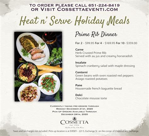 Cossetta's catering - Open Monday – Saturday. Monday-Friday: 10am-5pm. Saturday: 10am-2pm. Sunday: Closed. All hours are subject to change based on weather, holidays or private functions. We always post market closings and changes to our schedule on Facebook.